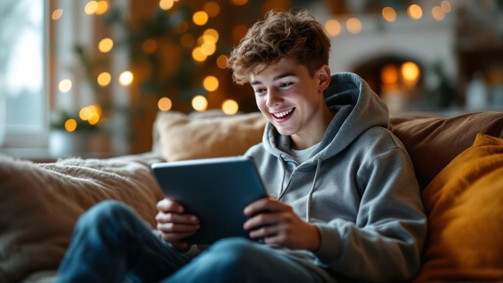 Excited teenager using tablet